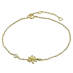 925 Sterling Silver Yellow Gold-Tone Bezel-Set CZ Palm Tree Anklet Bracelet