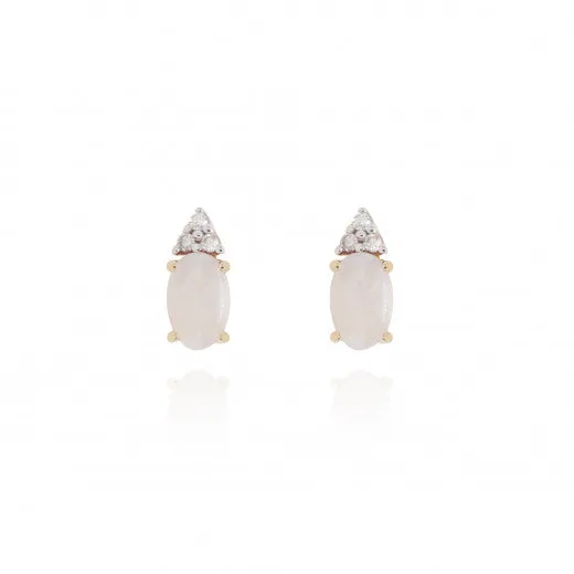 9ct Yellow Gold Earth Grown Diamond And Opal Stud Earrings