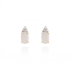9ct Yellow Gold Earth Grown Diamond And Opal Stud Earrings