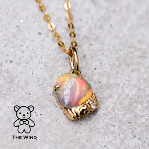 Adorable Cupcake Pendant Australian Black Opal Diamond Necklace 18K Yellow Gold