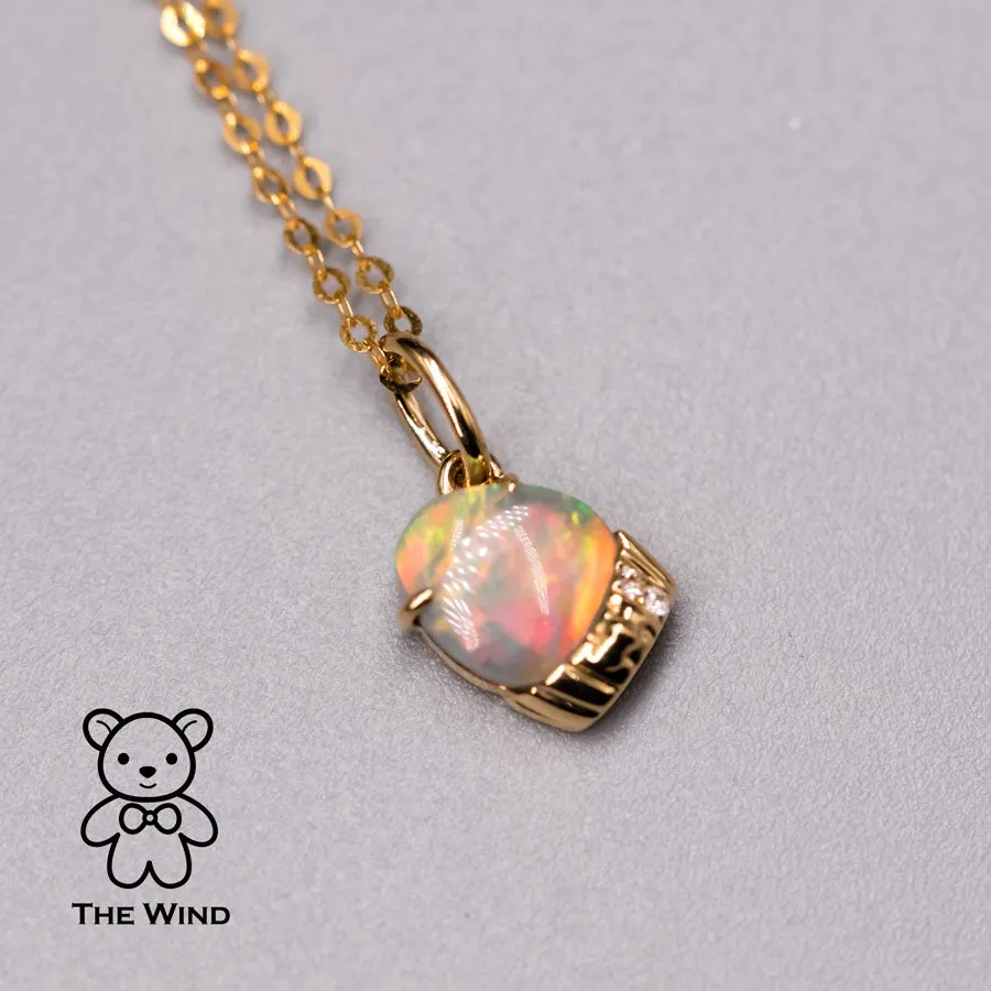 Adorable Cupcake Pendant Australian Black Opal Diamond Necklace 18K Yellow Gold