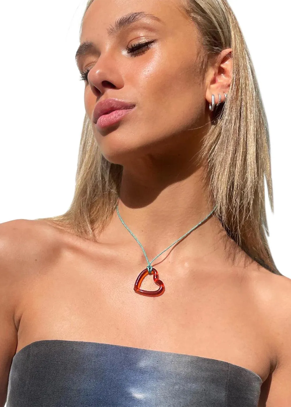 Amber open heart heart - Amber/Brown