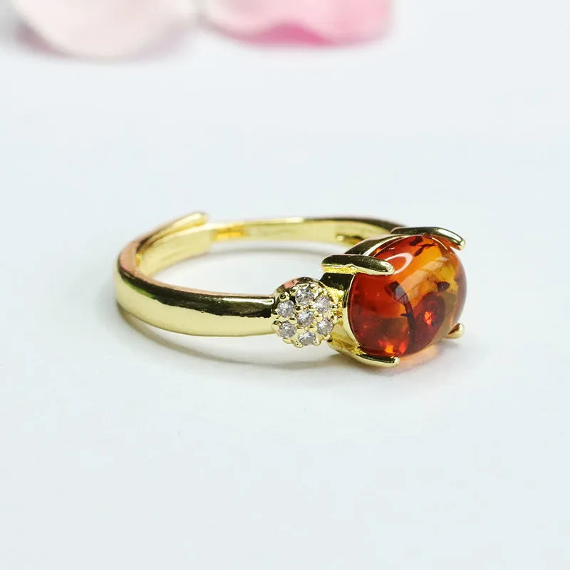 Amber Zircon Sterling Silver Ring with Adjustable Opening