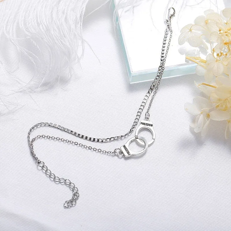 Anklet silver with handcuff clip