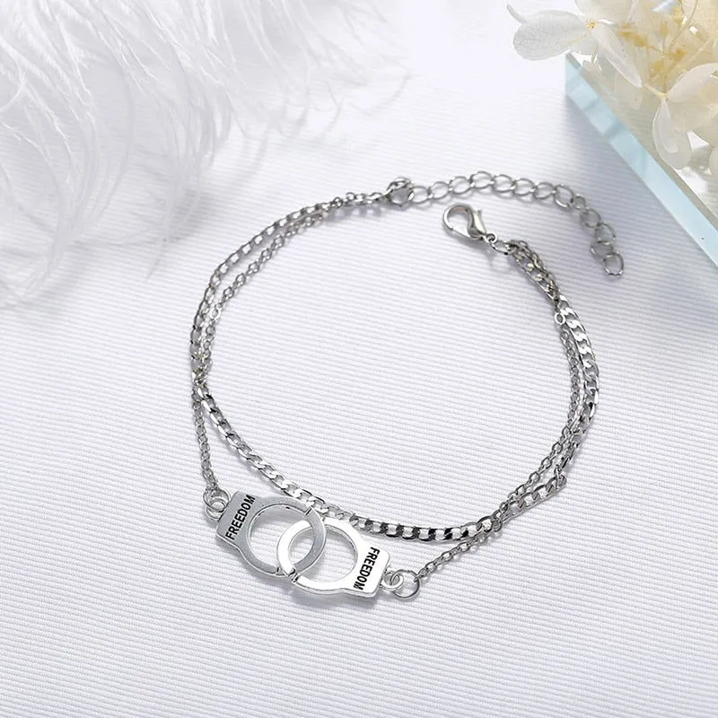 Anklet silver with handcuff clip