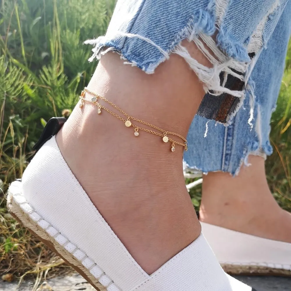 Anklet with Hammered Discs - Gold - SPAGB188