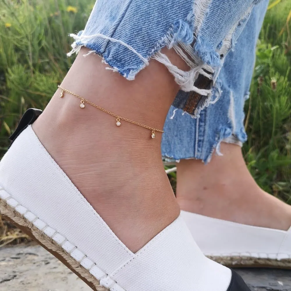 Anklet with Sparkle Drops - Gold - SPG-273