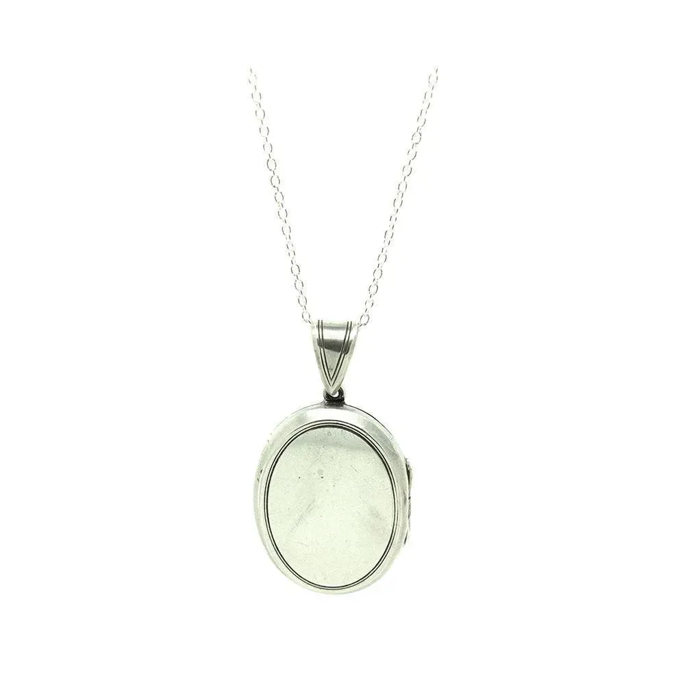 Antique Victorian Sterling Silver Bird Mourning Locket Necklace