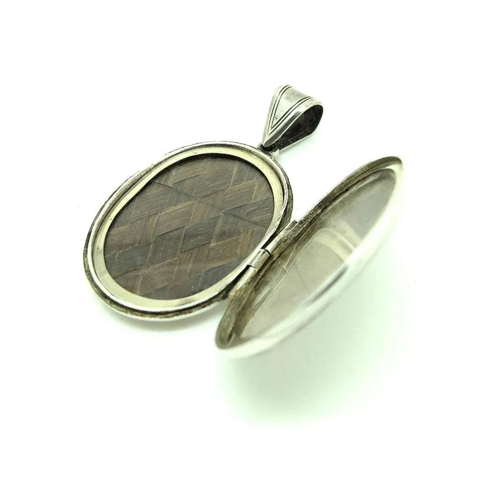 Antique Victorian Sterling Silver Bird Mourning Locket Necklace