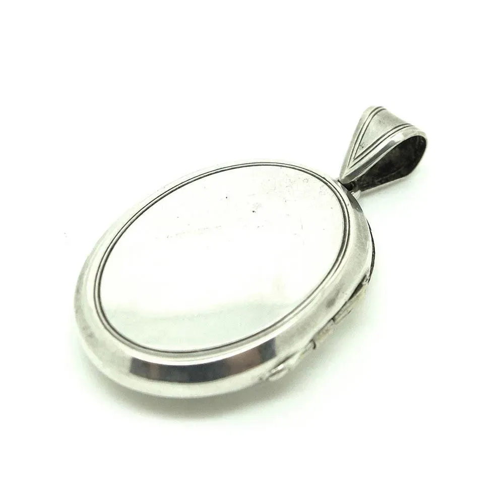 Antique Victorian Sterling Silver Bird Mourning Locket Necklace