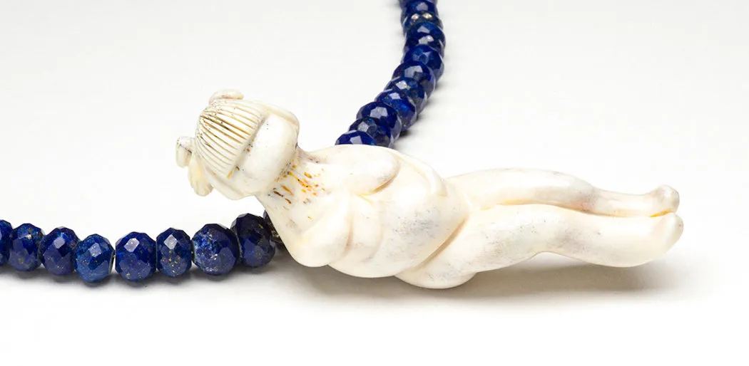 Antler "Mother" Pendant Necklace With Faceted Lapis Lazuli Beads
