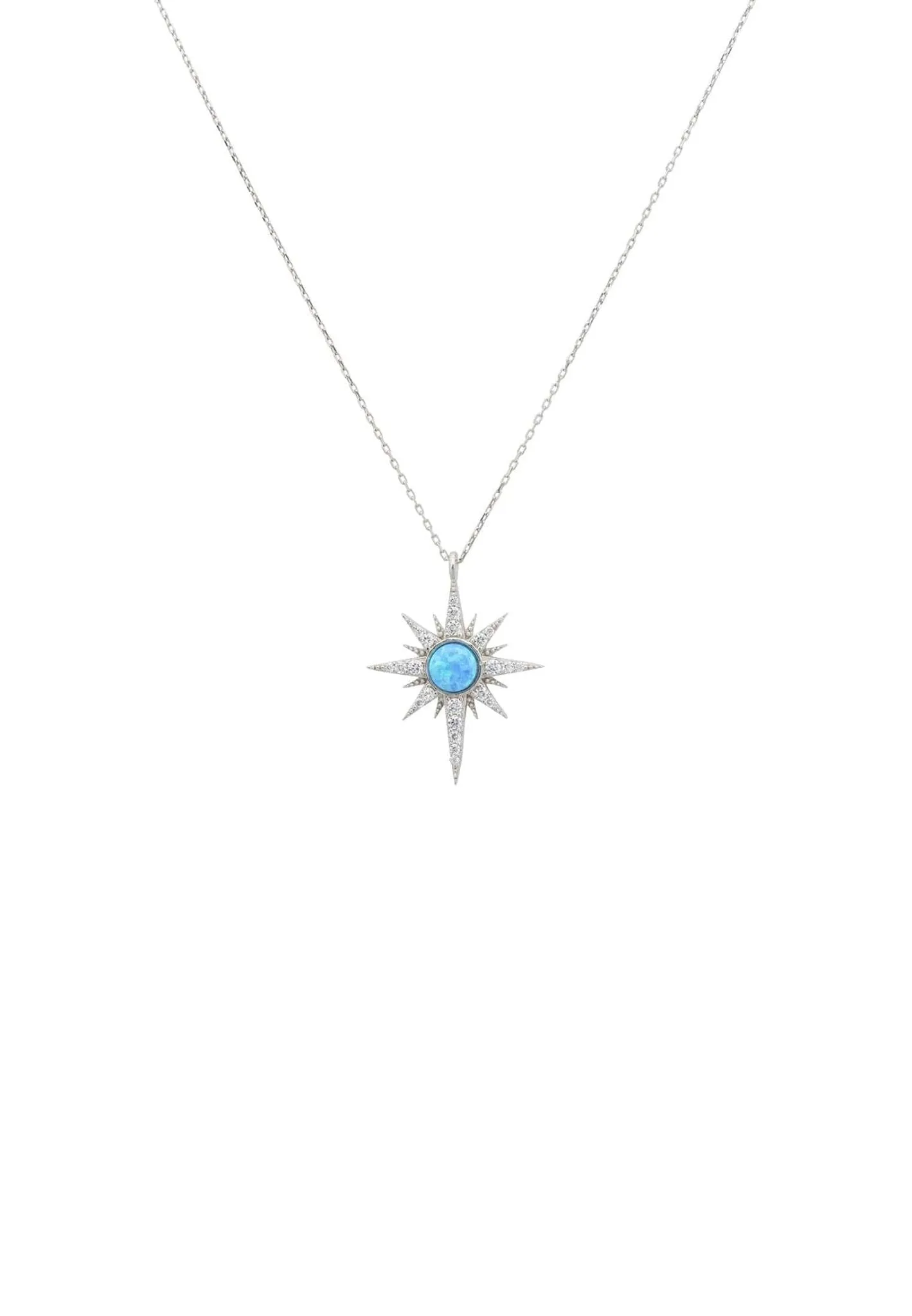 Apollo Opalite Blue Sunburst Necklace Silver
