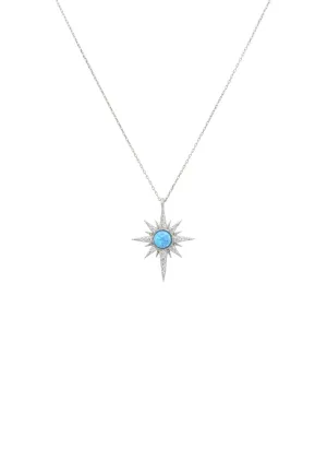 Apollo Opalite Blue Sunburst Necklace Silver