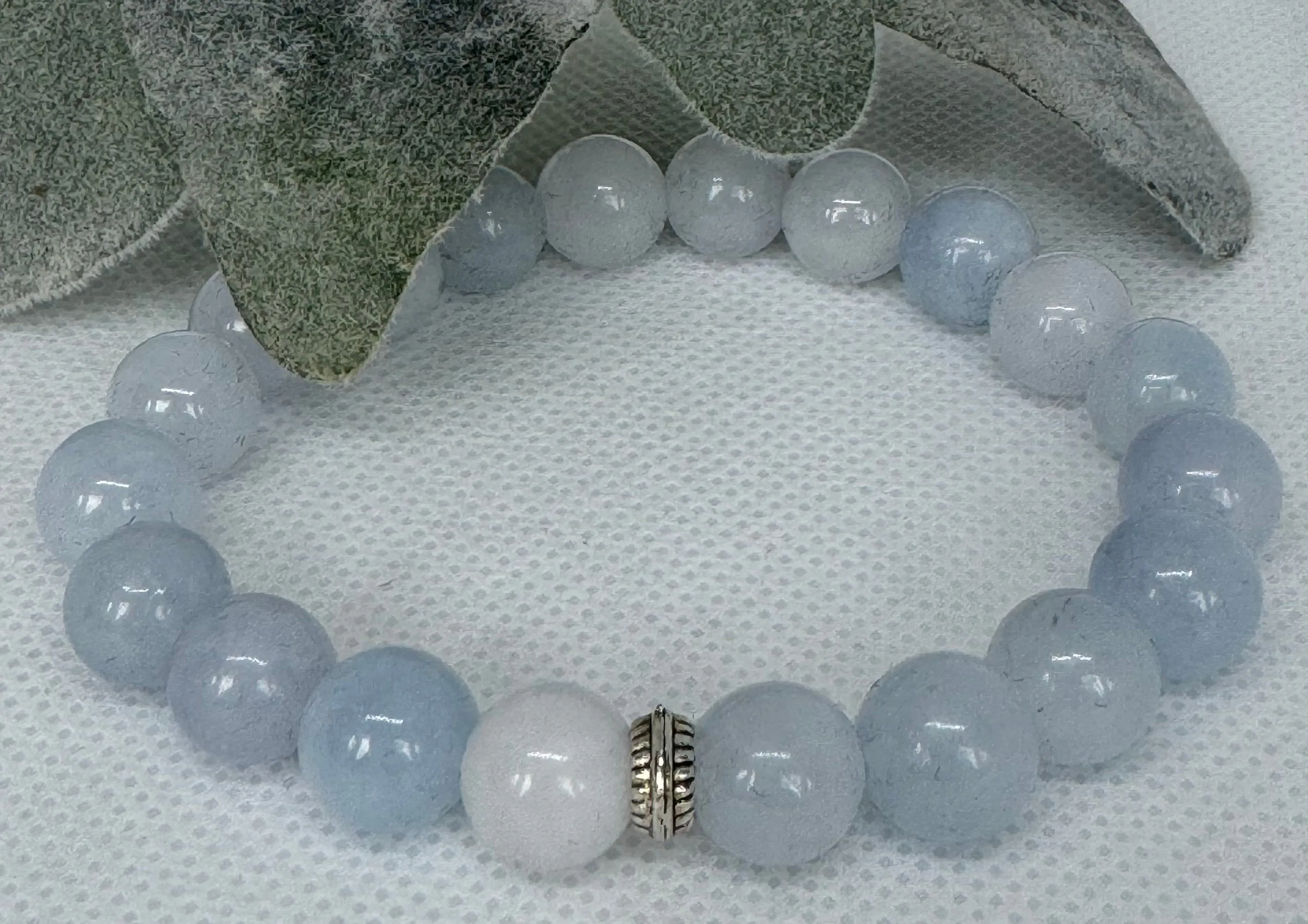 Aquamarine 10mm stretch beaded bracelet with silver spacer. Gift for him, gift for her. Courage,Clarity, Peace