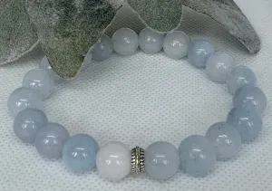 Aquamarine 10mm stretch beaded bracelet with silver spacer. Gift for him, gift for her. Courage,Clarity, Peace