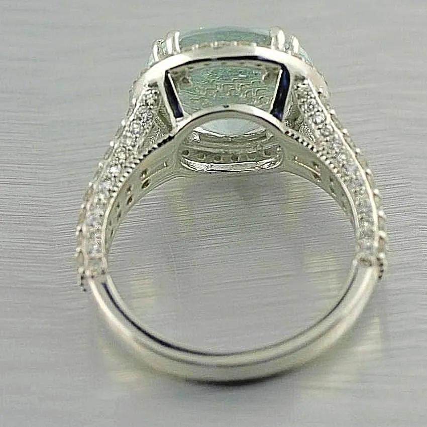 Aquamarine and Diamond Ring 18K White Gold