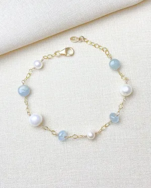 Aquamarine and Pearl Station Bracelet