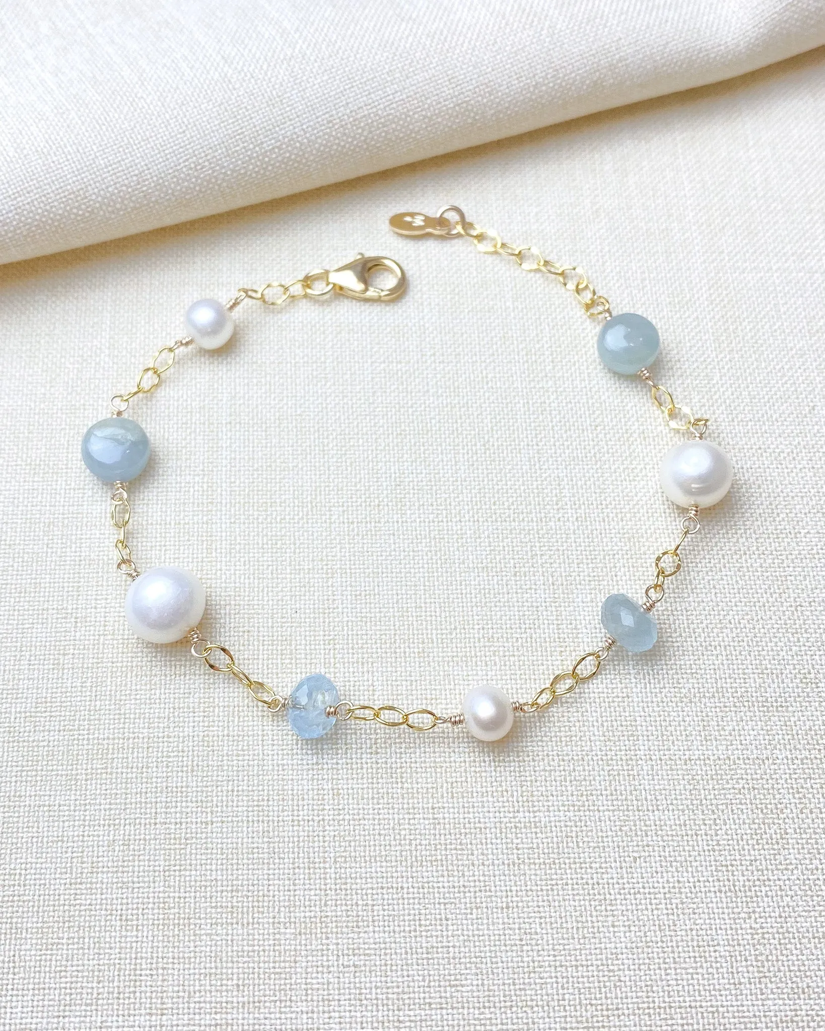 Aquamarine and Pearl Station Bracelet
