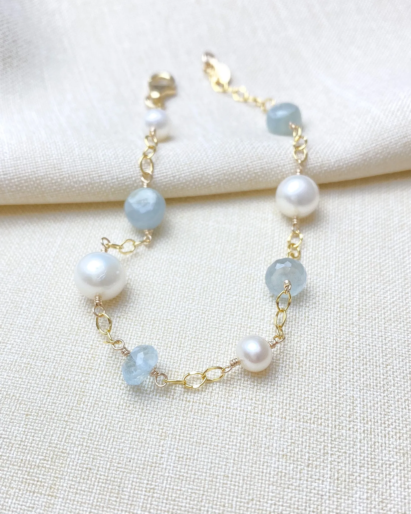 Aquamarine and Pearl Station Bracelet