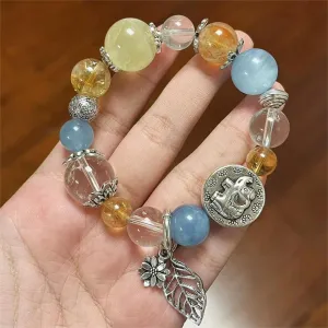 Aquamarine Citrine Yellow Quartz Elephant Bracelet