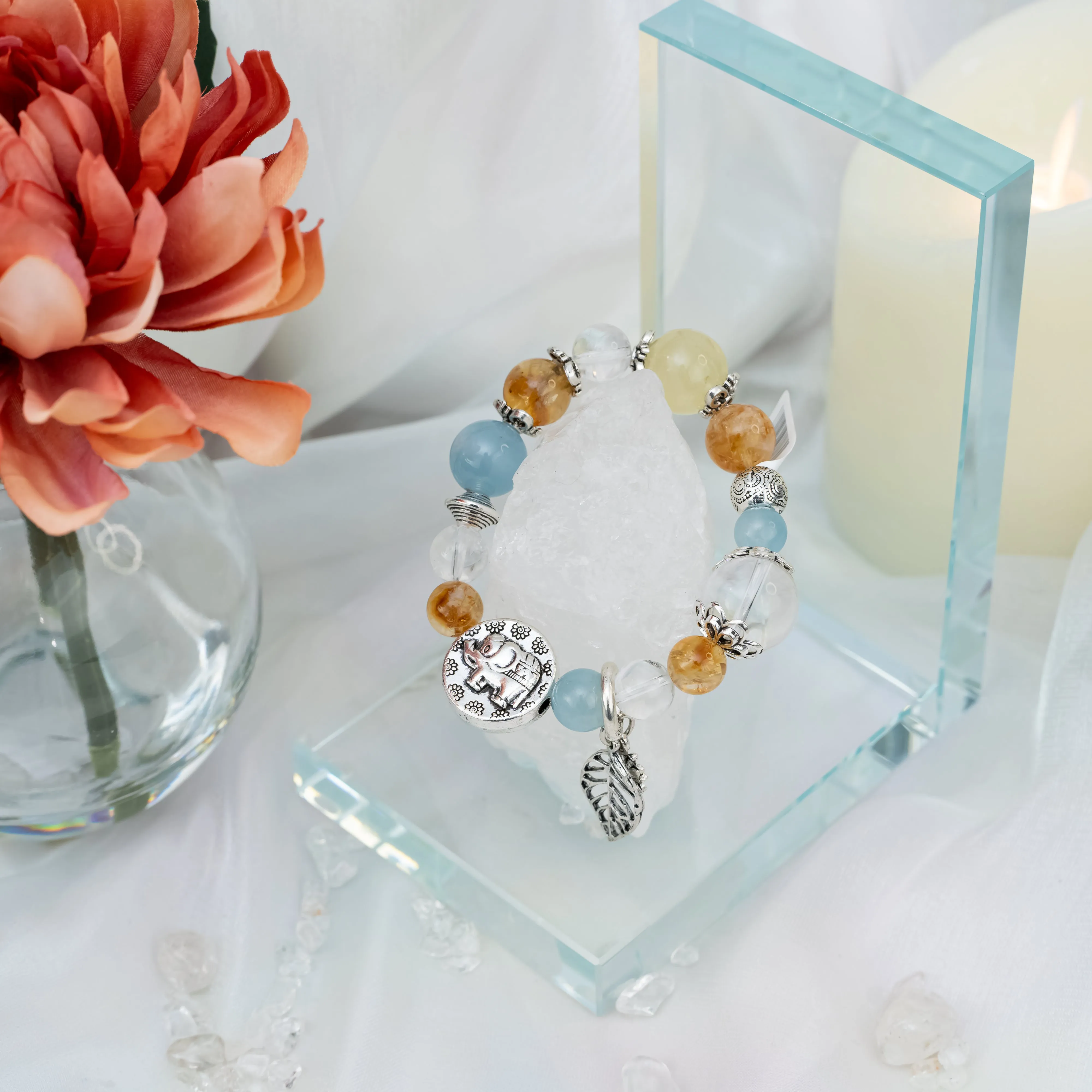 Aquamarine Citrine Yellow Quartz Elephant Bracelet