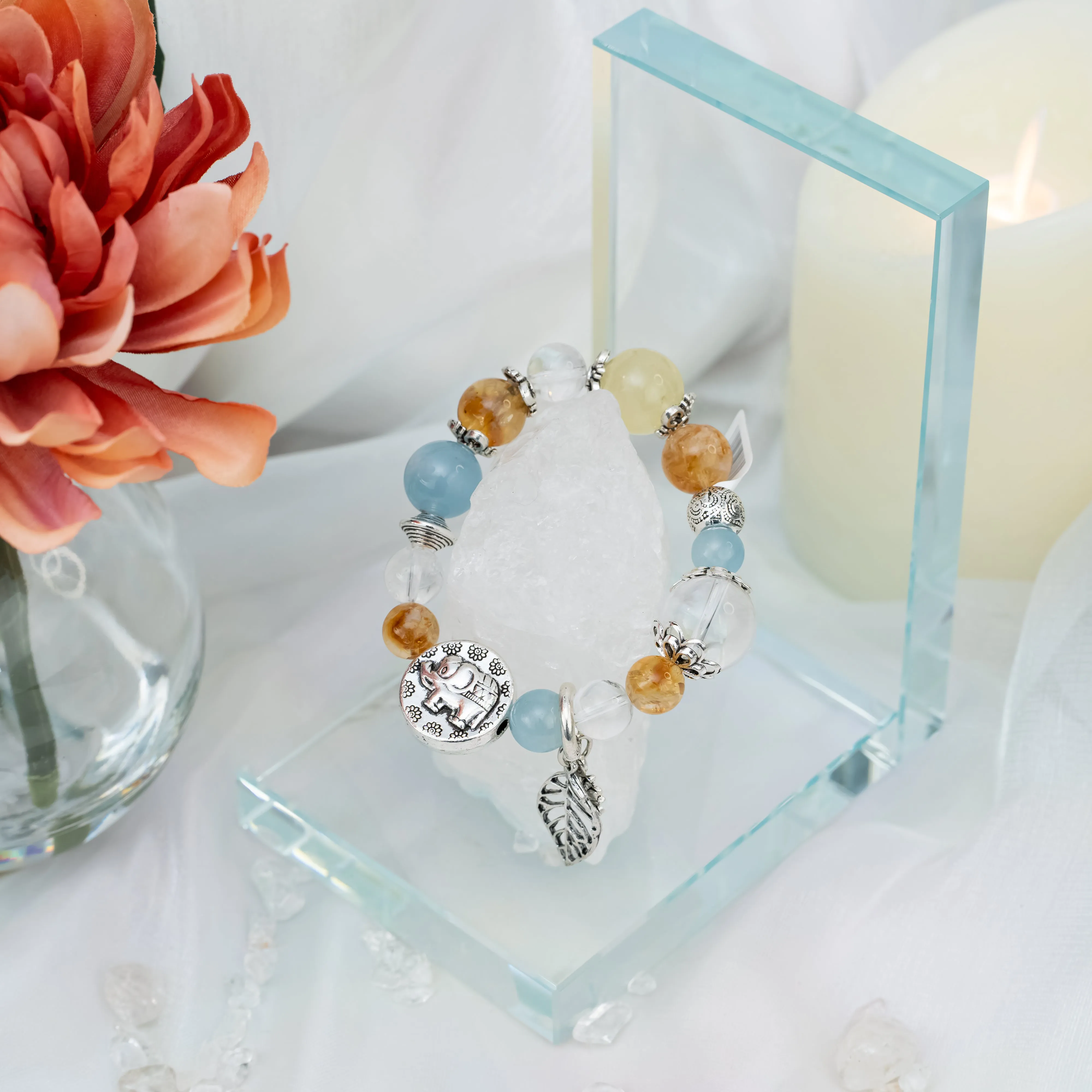 Aquamarine Citrine Yellow Quartz Elephant Bracelet