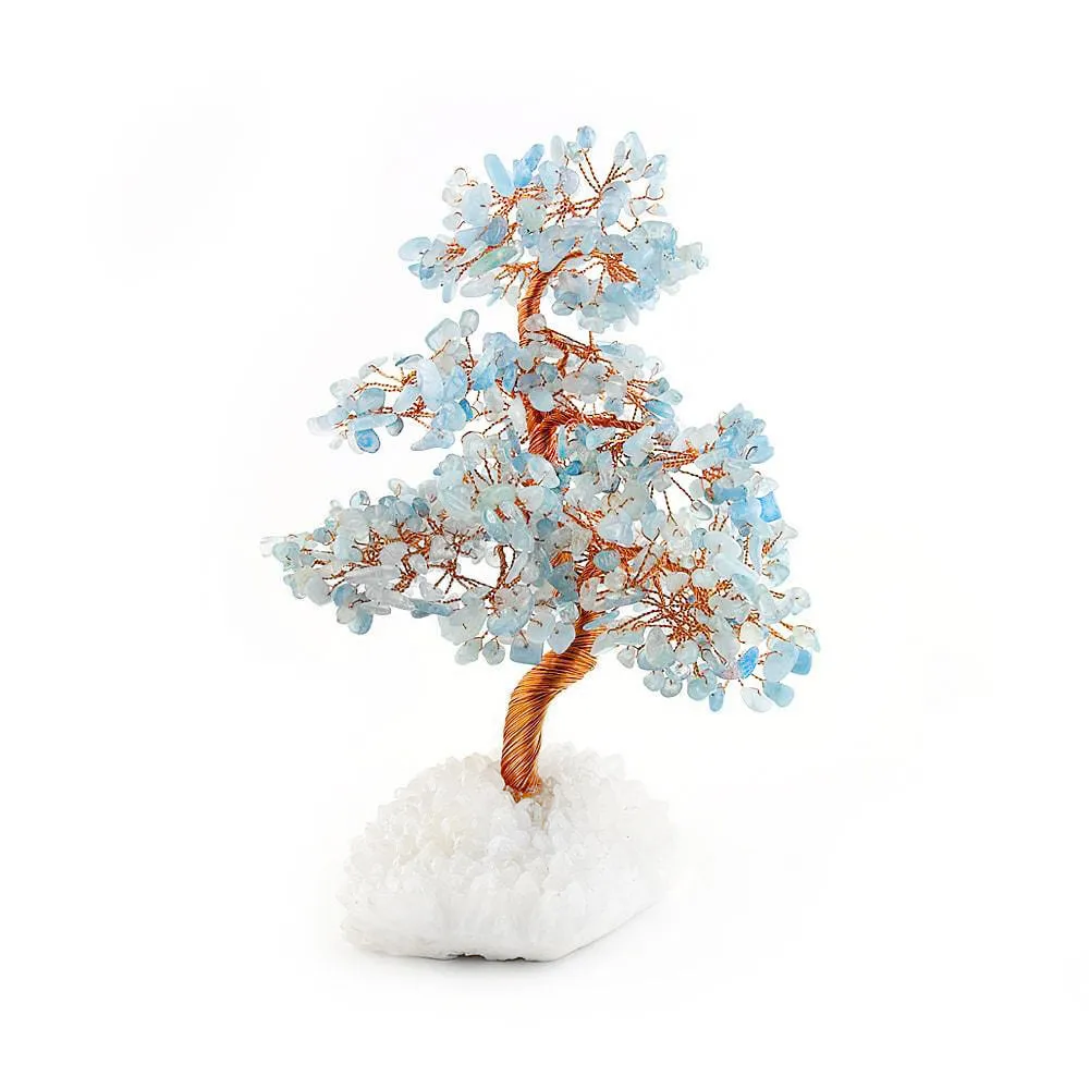 Aquamarine Copper Tree on White Crystal Base