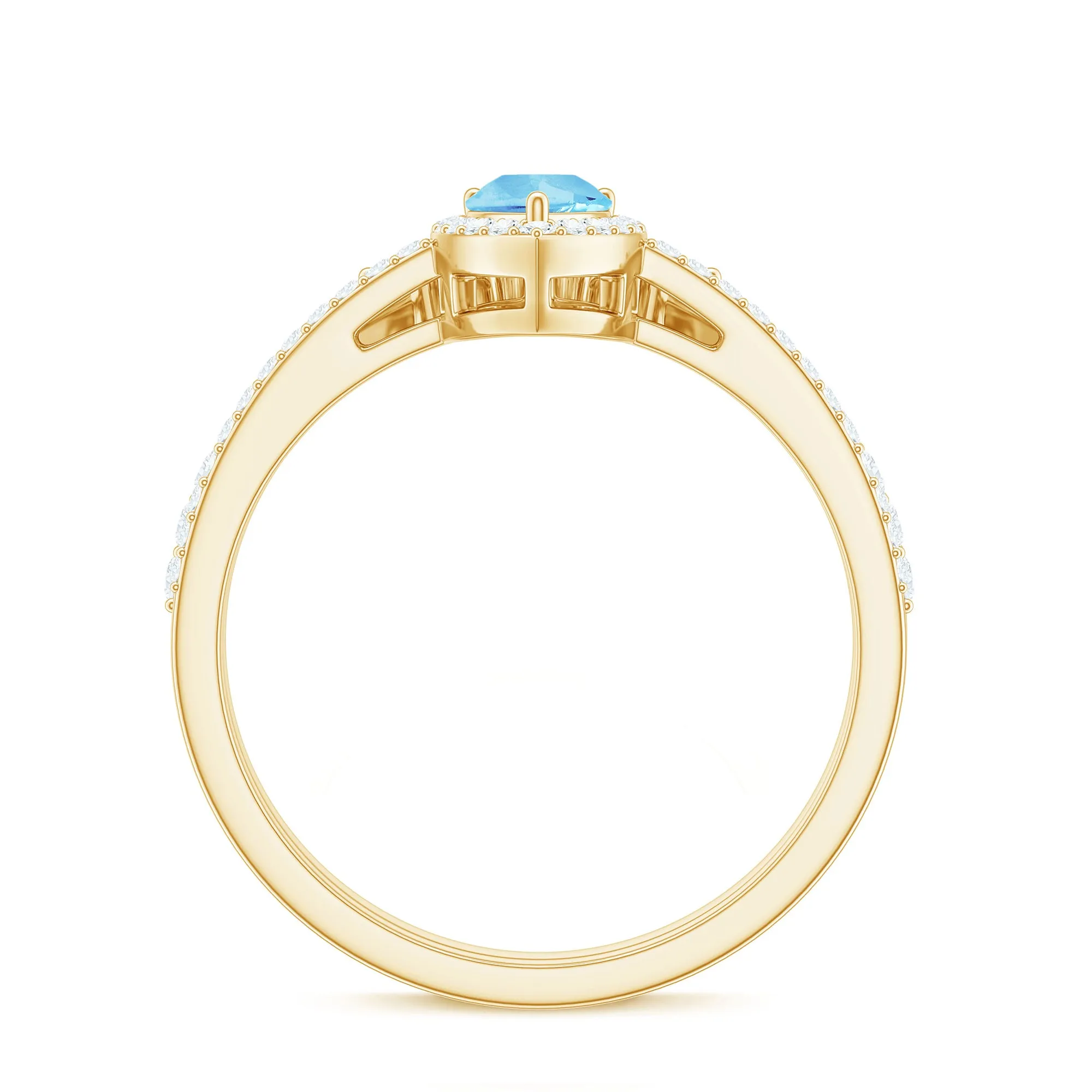 Aquamarine Designer Teardrop Ring Set with Diamond Halo