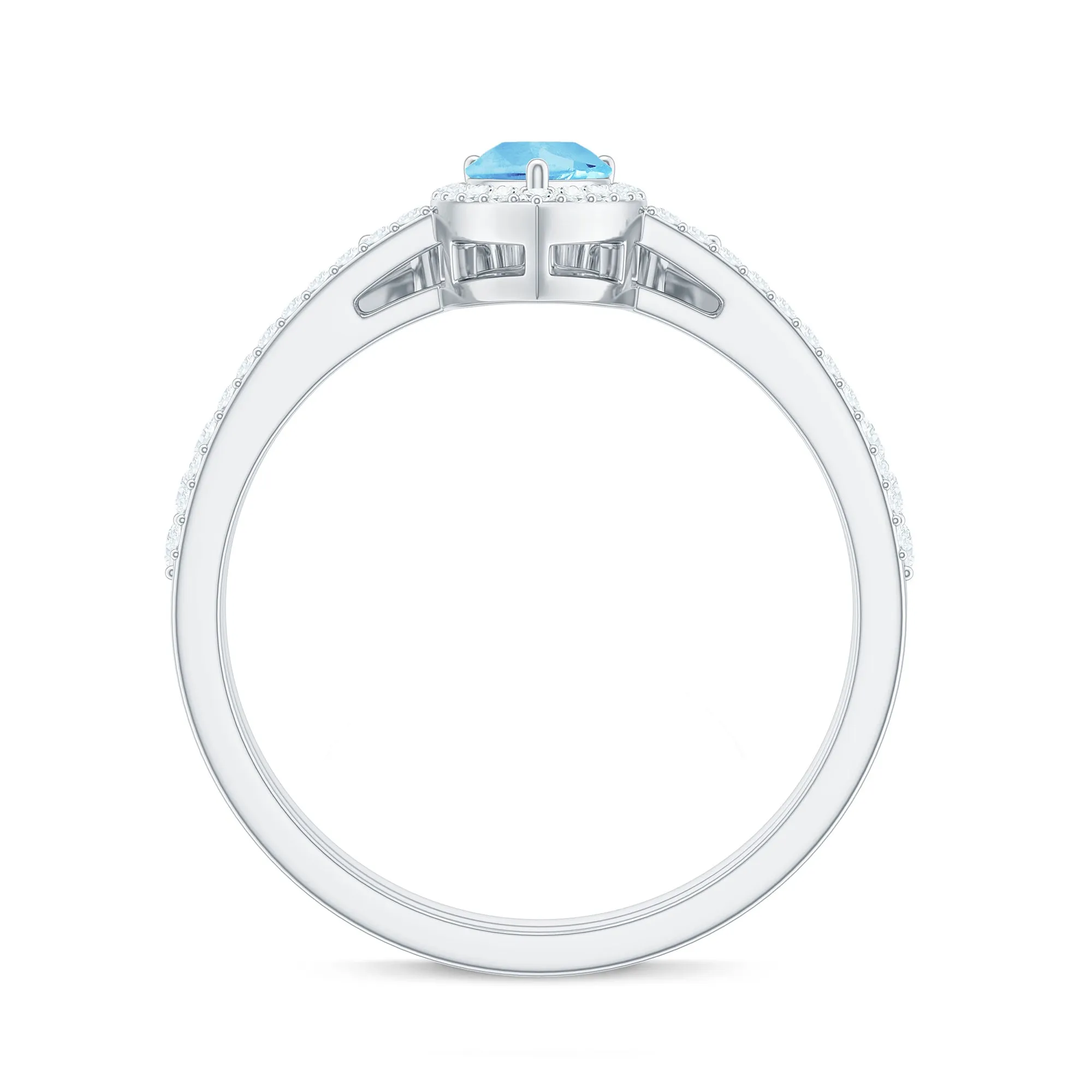 Aquamarine Designer Teardrop Ring Set with Diamond Halo