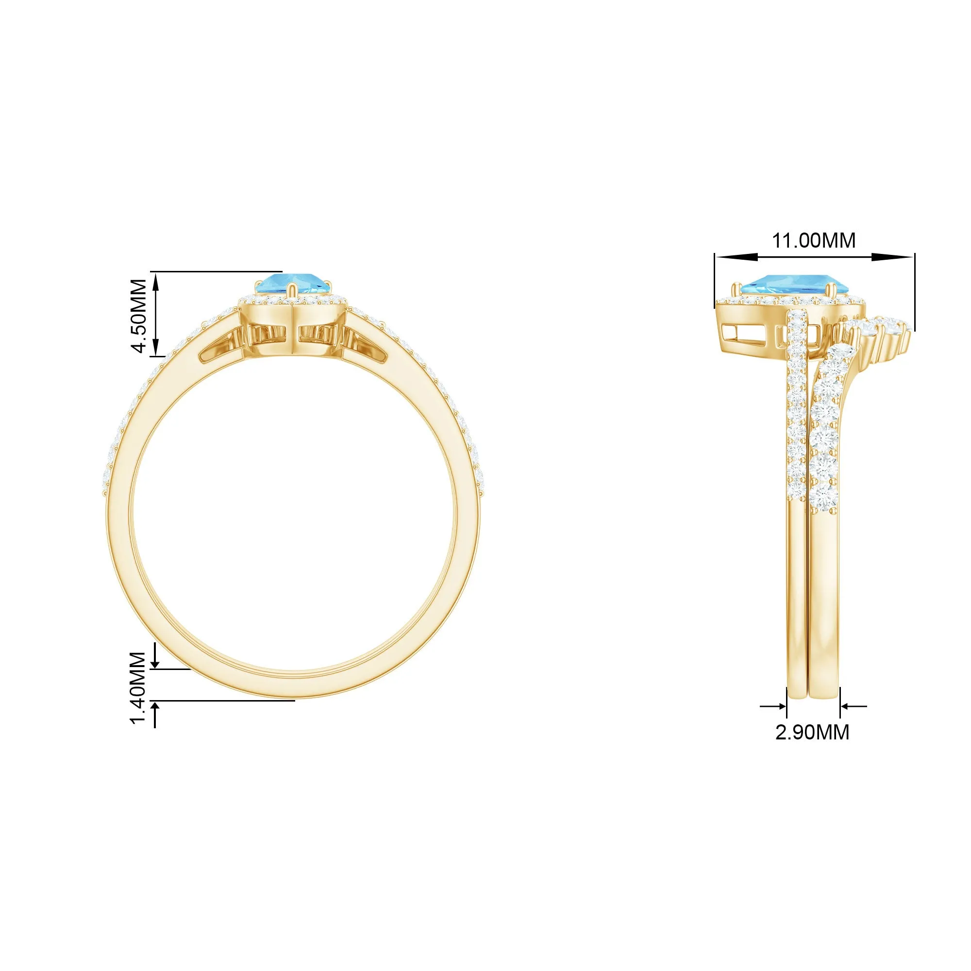 Aquamarine Designer Teardrop Ring Set with Diamond Halo