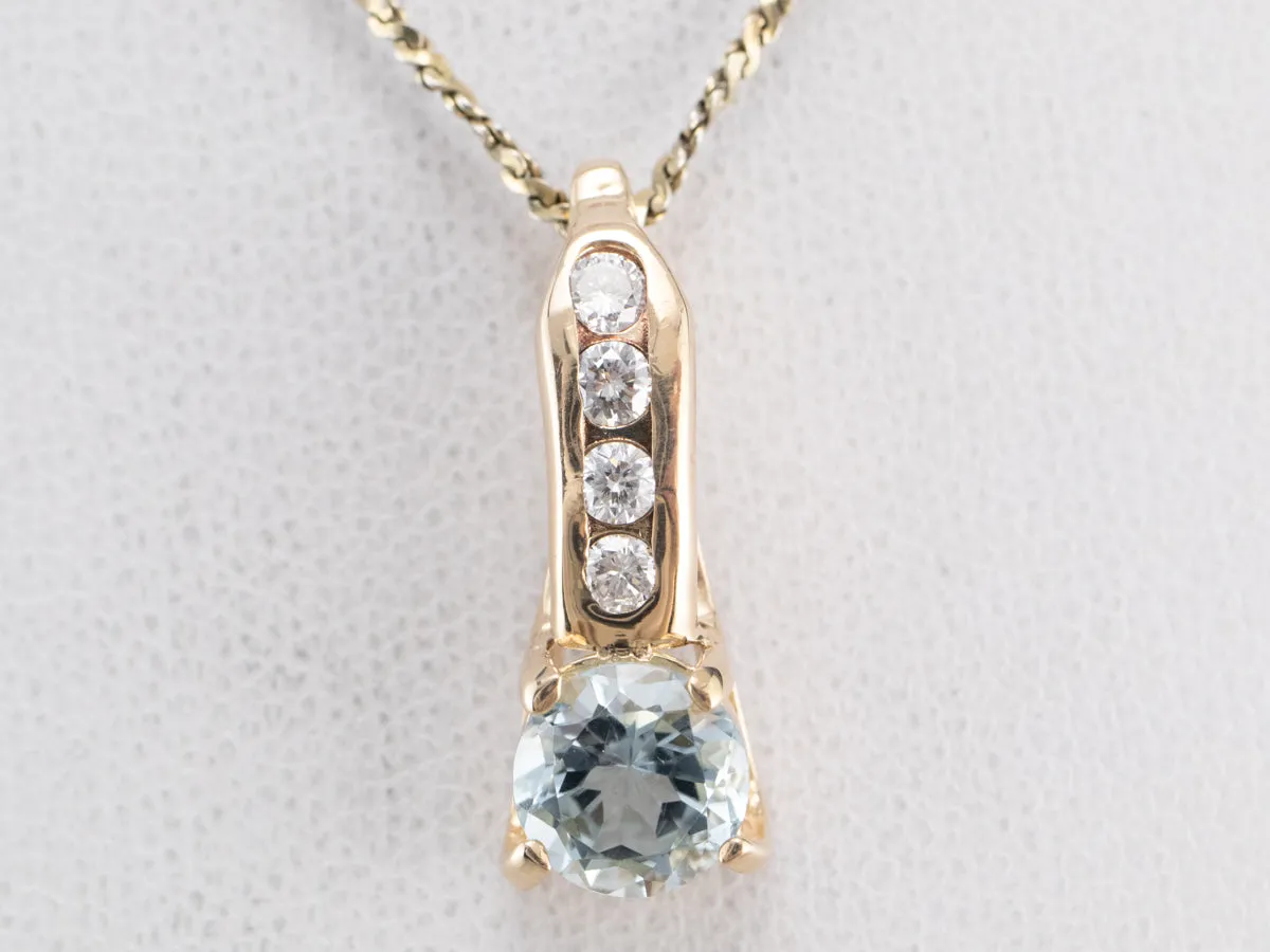 Aquamarine Diamond Gold Pendant