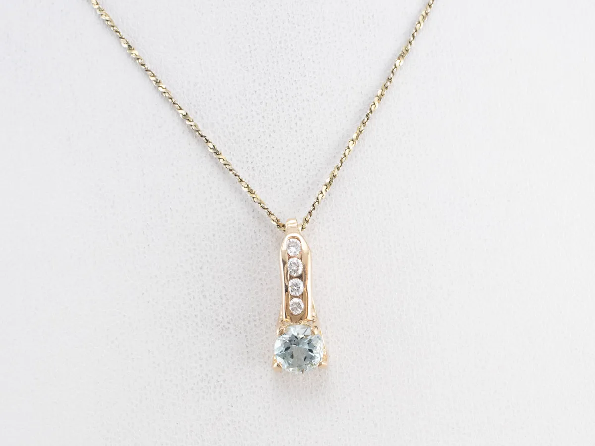 Aquamarine Diamond Gold Pendant