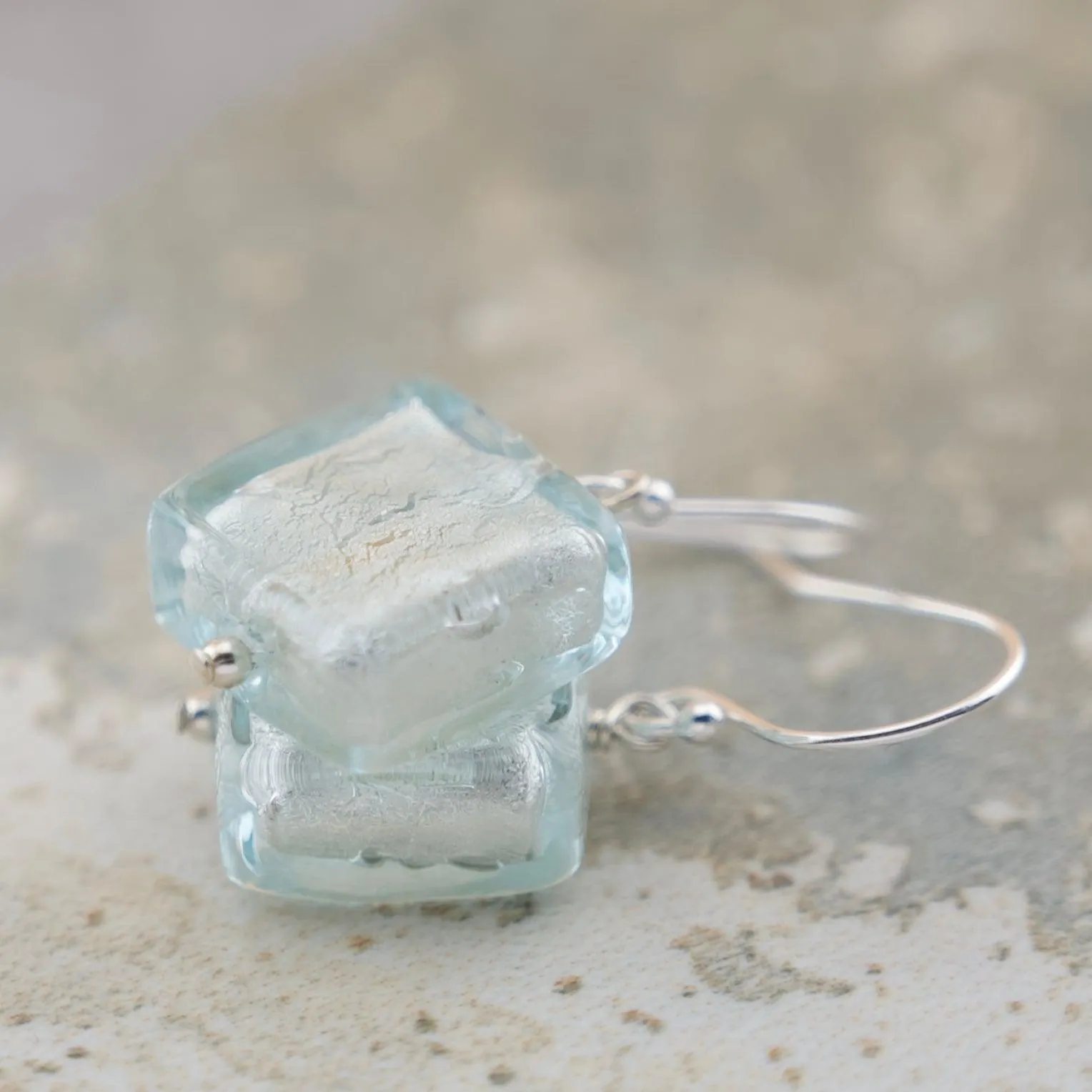 Aquamarine earrings in Blue Murano glass, March birthstone