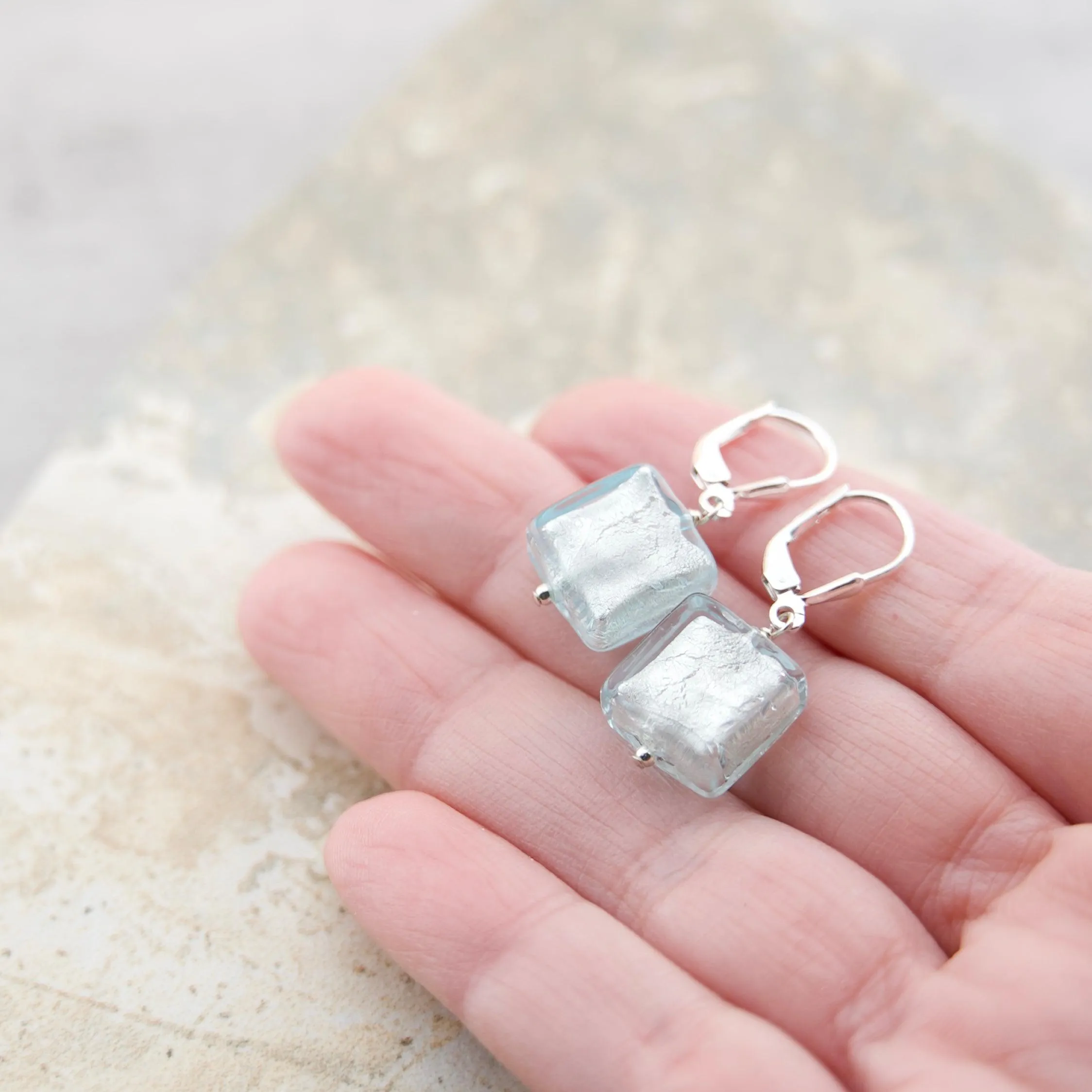Aquamarine earrings in Blue Murano glass, March birthstone