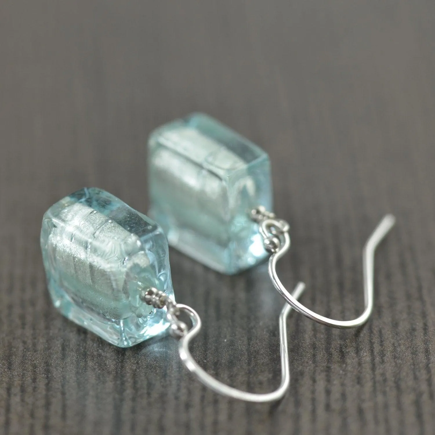 Aquamarine earrings in Blue Murano glass, March birthstone
