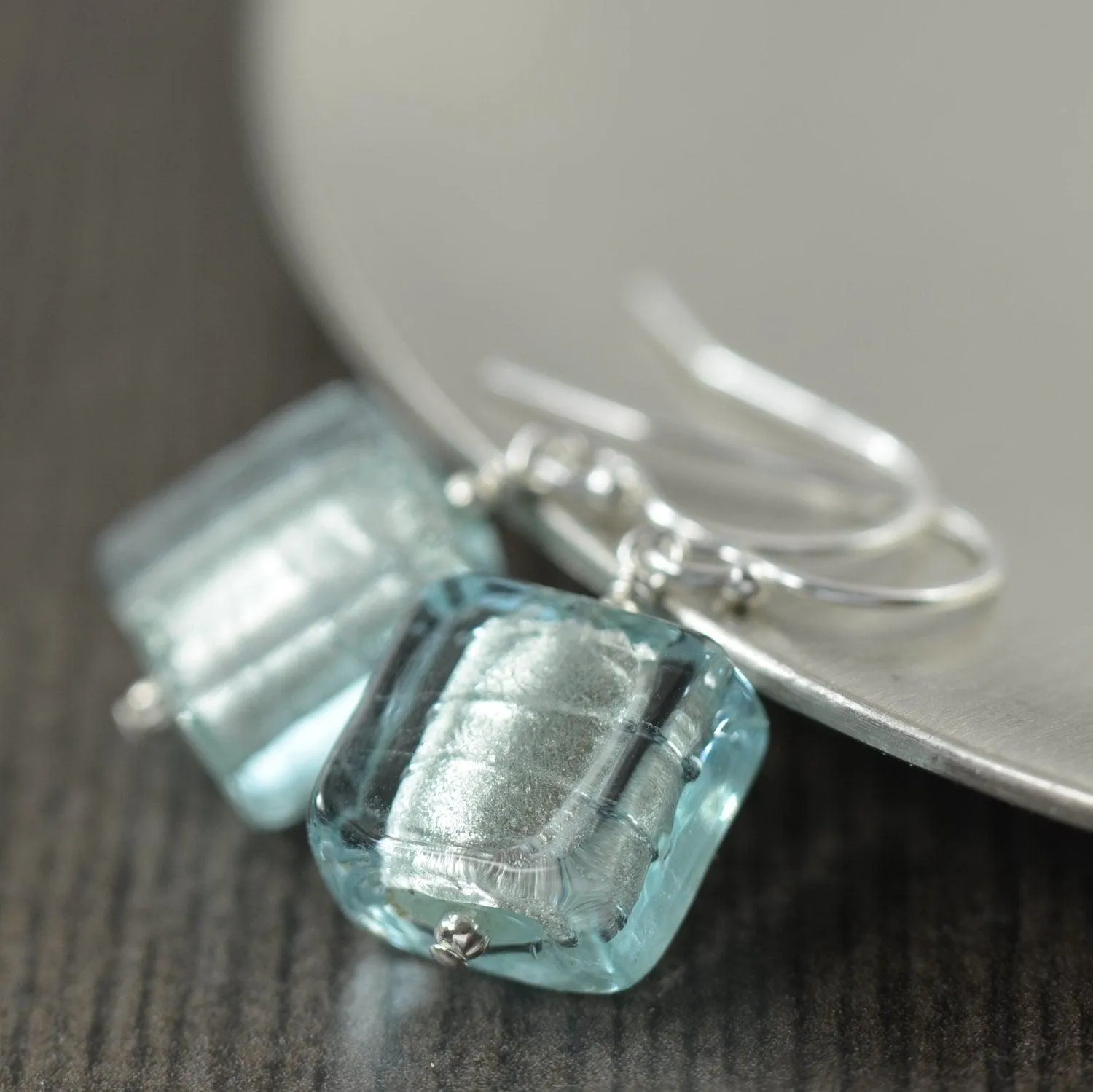 Aquamarine earrings in Blue Murano glass, March birthstone