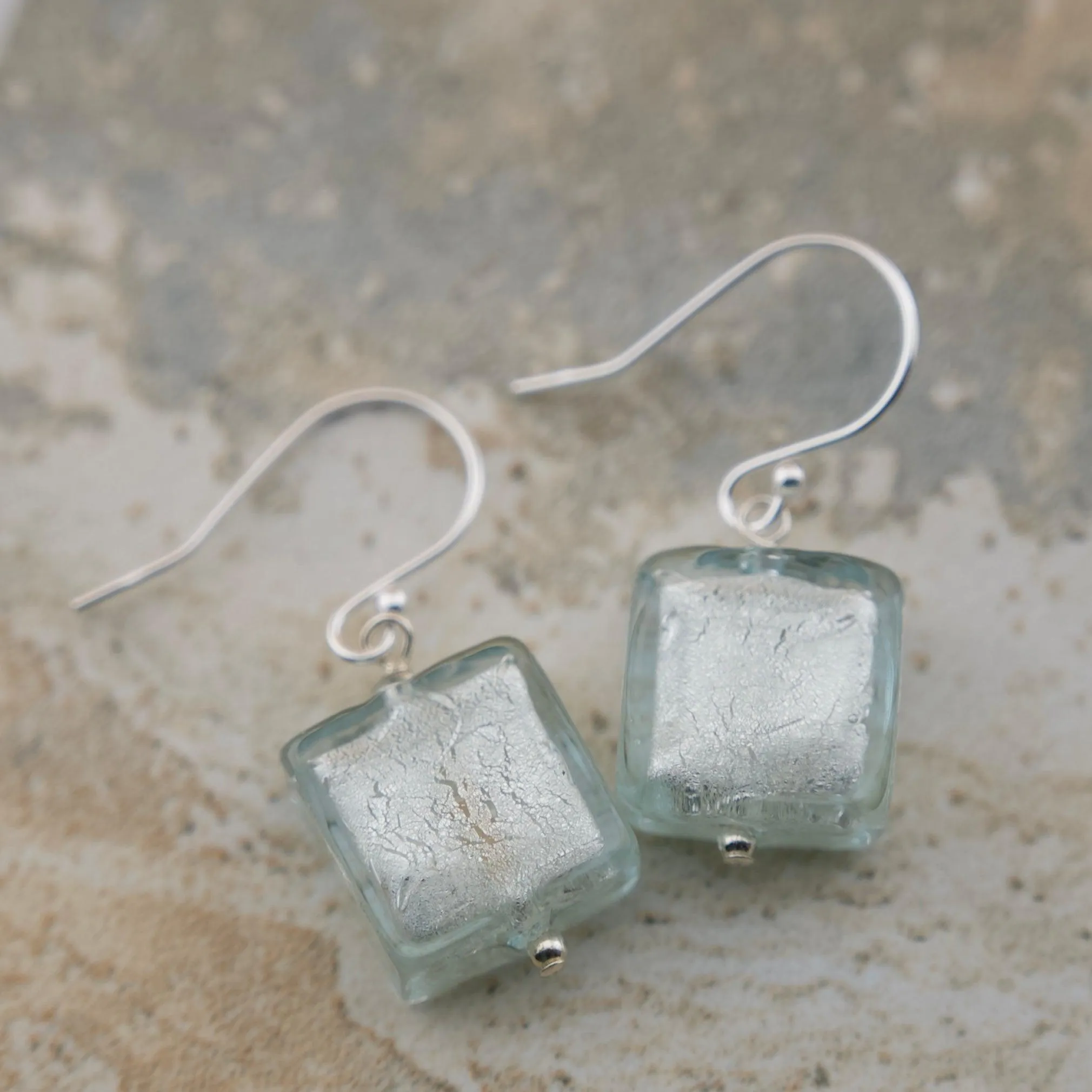 Aquamarine earrings in Blue Murano glass, March birthstone