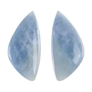 Aquamarine Gemstone - Cabochon Freeform 21mm X 46mm - Matched Pair