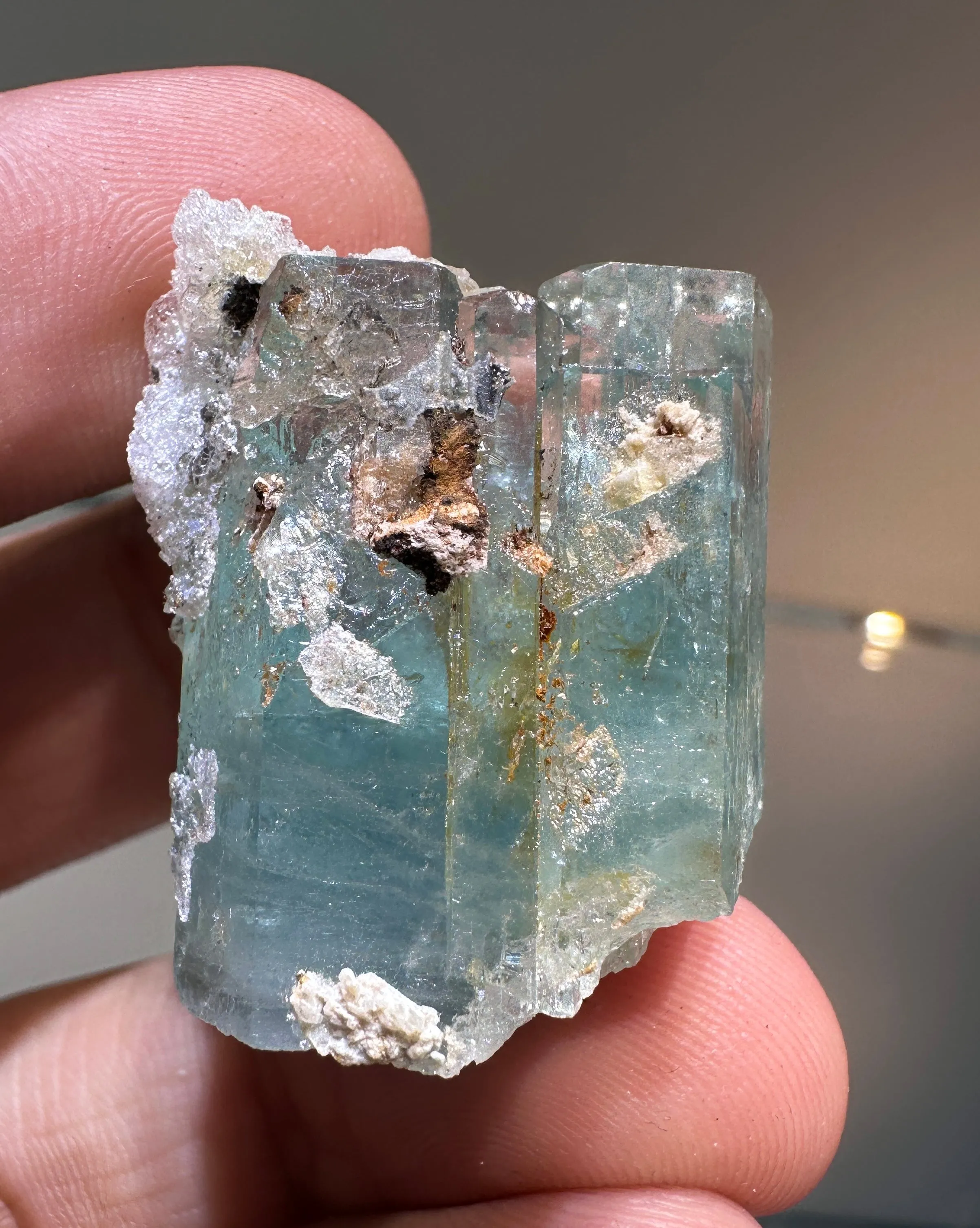 AQUAMARINE SPECIMEN WITH HYALITE 22g FROM ERONGO MOUNTAIN, ERONGO REGION, NAMIBIA, ERONGO AQUAMARINE CRYSTAL, CRYSTAL HEALING