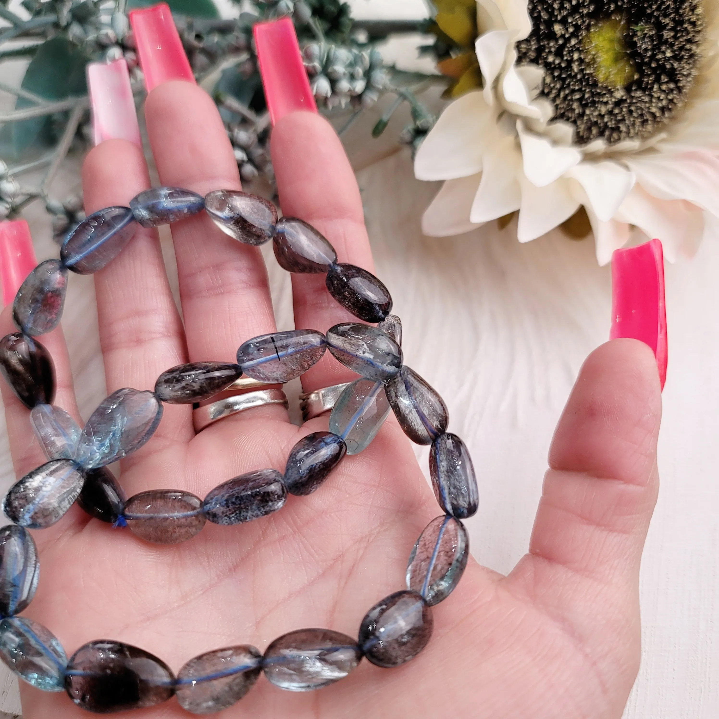 Aquamarine with Flashy Biotite (Gem Grade) Nugget Bracelet for Gentle and Nurturing Communication