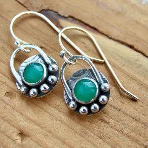 Arched Bohemian Earrings: Sterling Silver with green aventurine stone