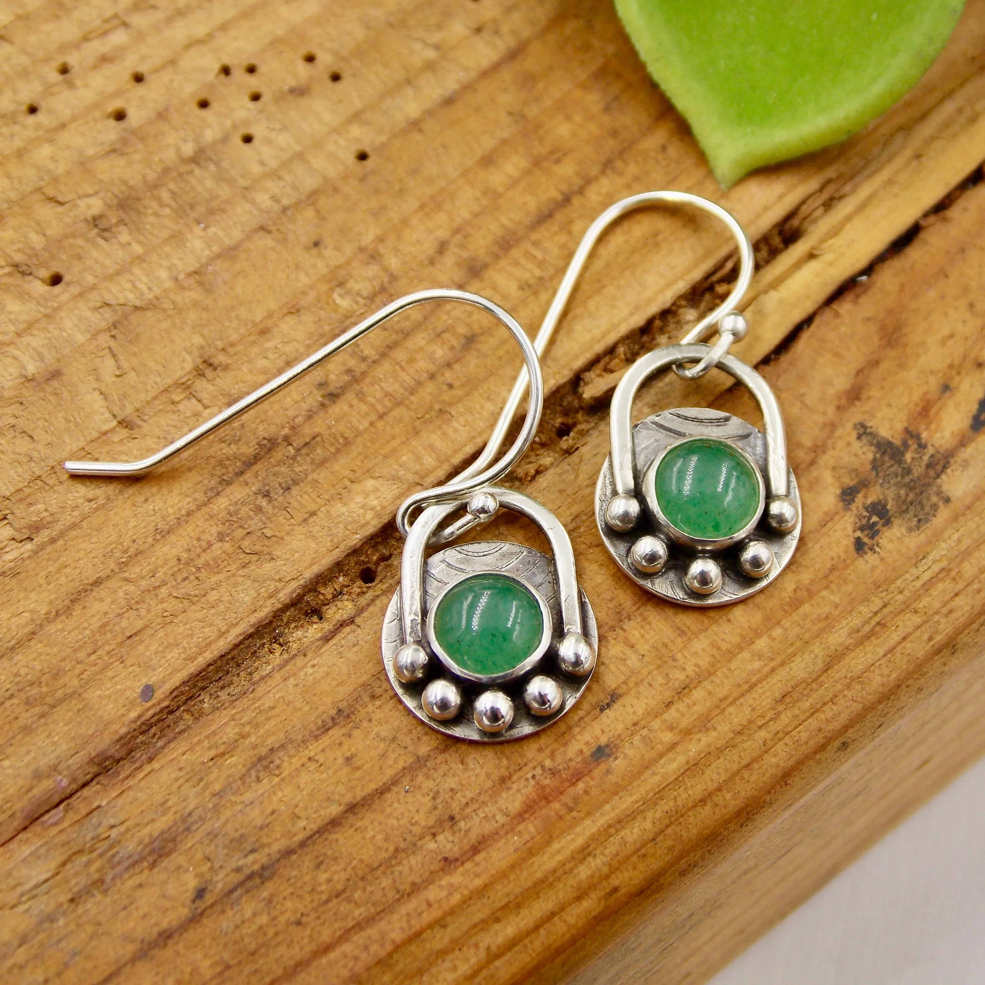 Arched Bohemian Earrings: Sterling Silver with green aventurine stone