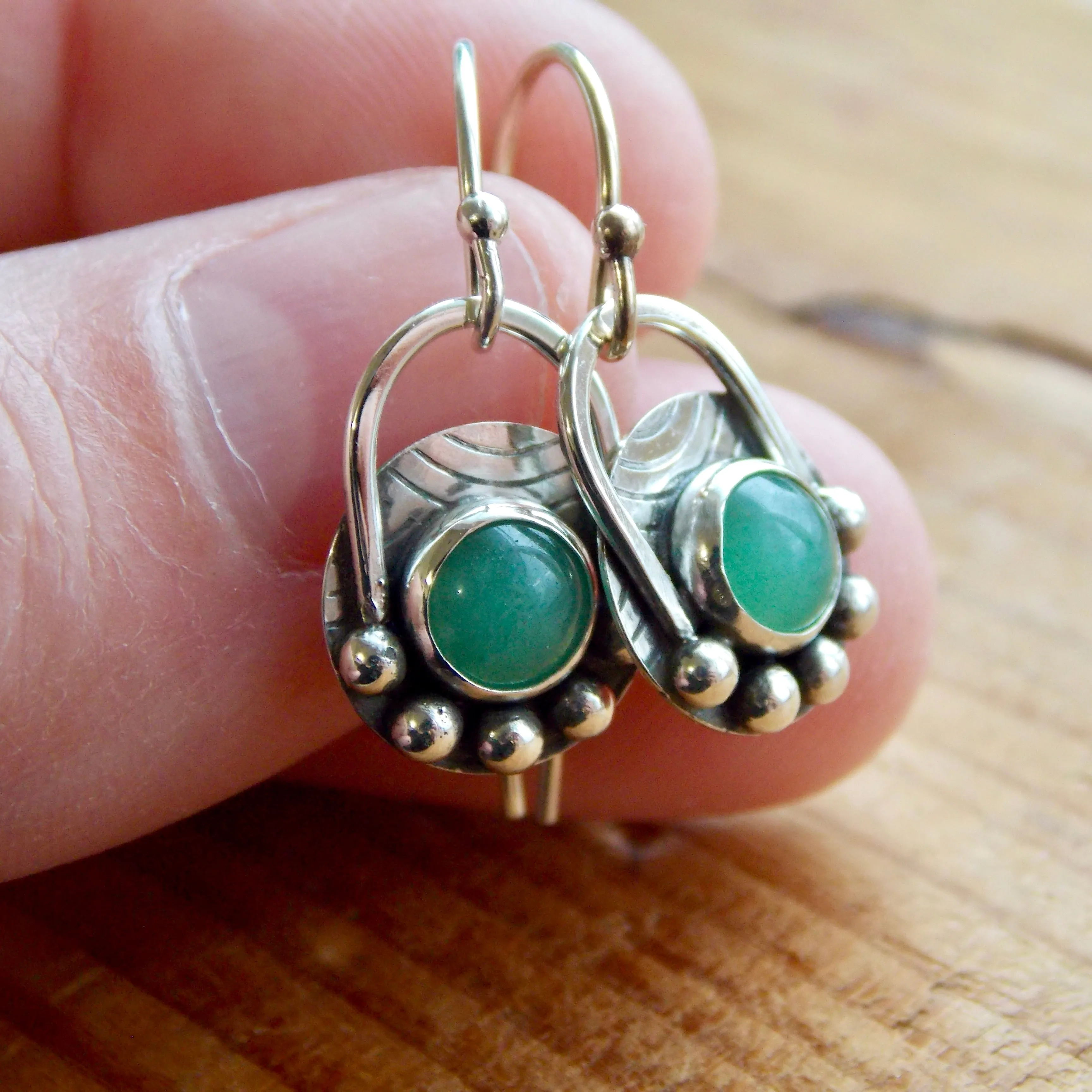 Arched Bohemian Earrings: Sterling Silver with green aventurine stone