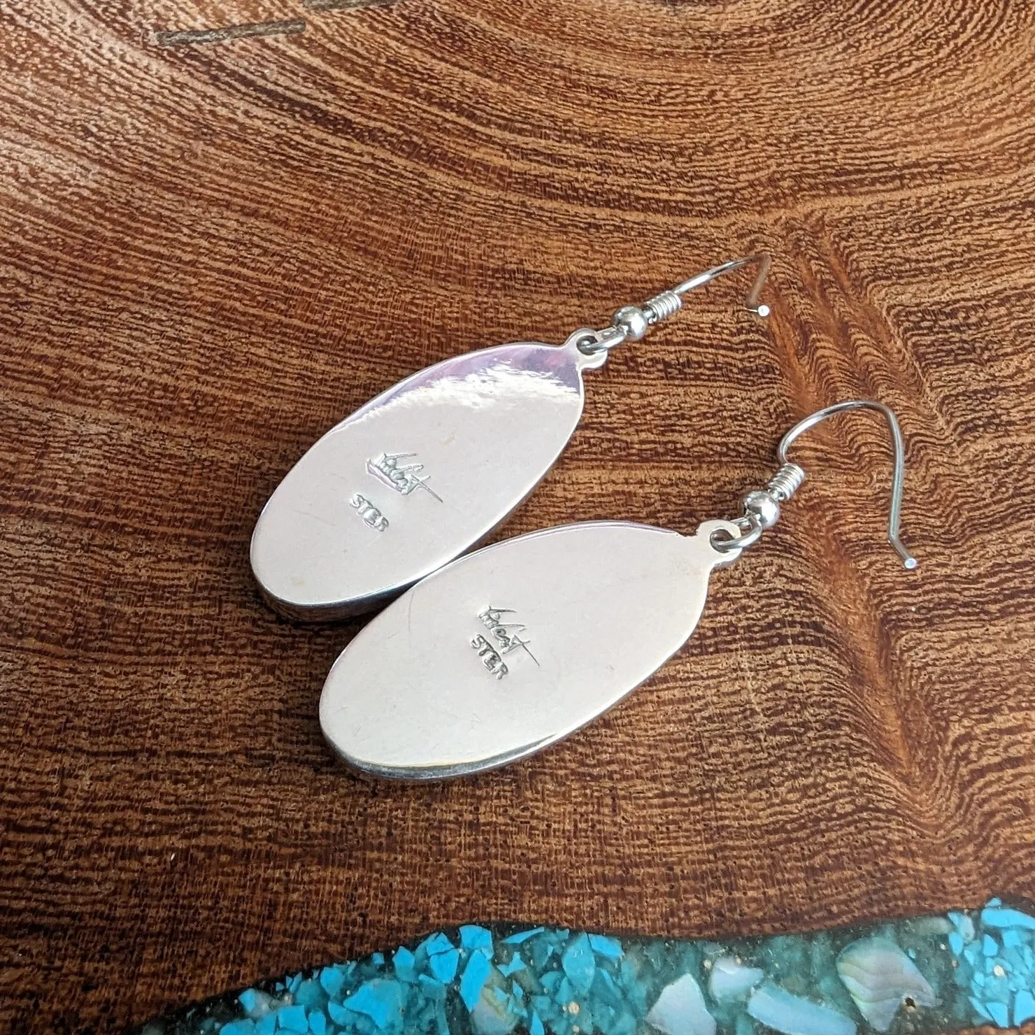 Arizona Blue Opal Long Oval Landscape Earrings GJ-ERN-0051