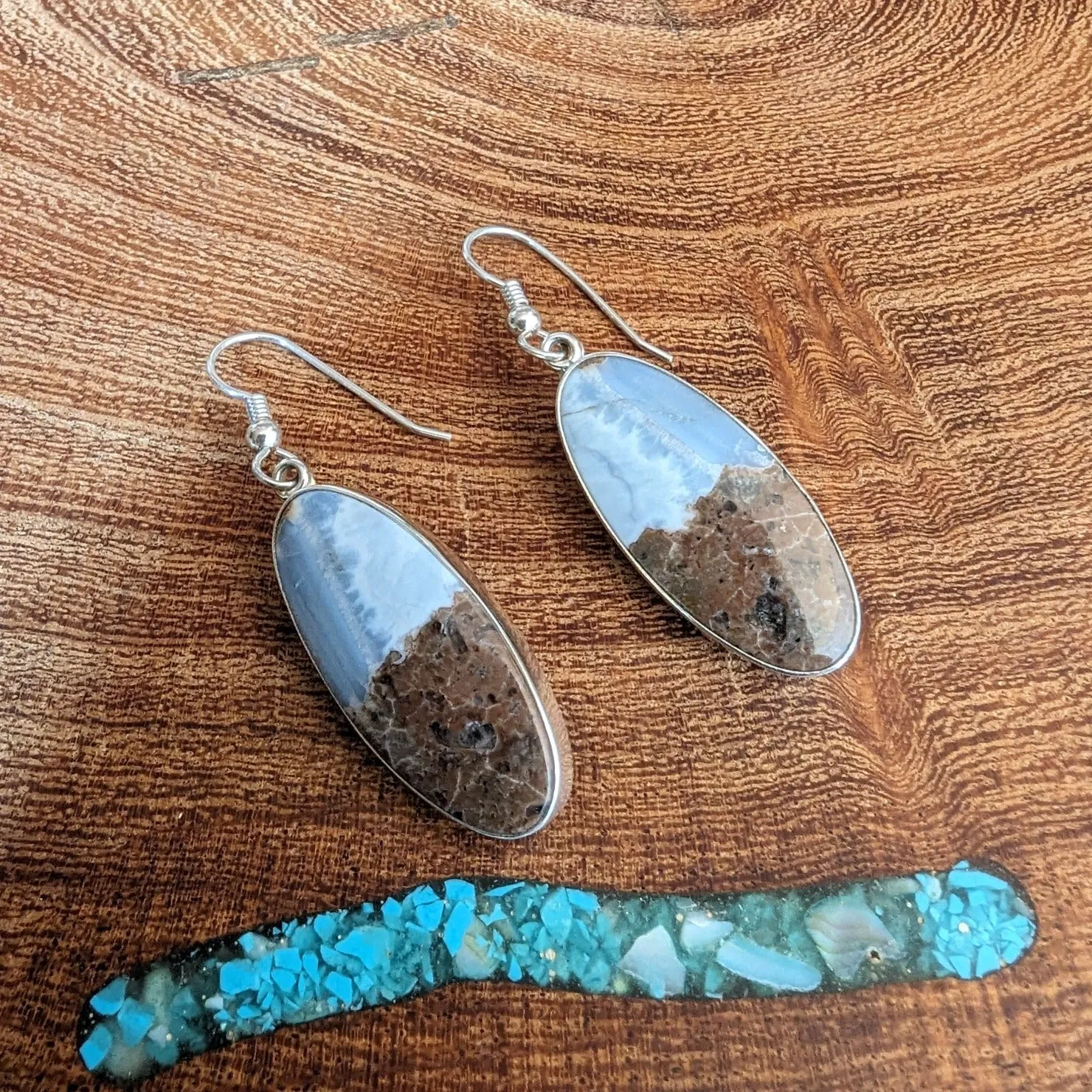 Arizona Blue Opal Long Oval Landscape Earrings GJ-ERN-0051