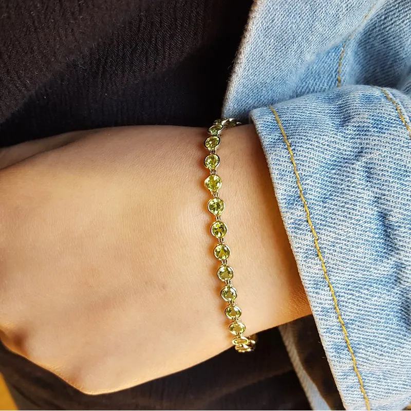 Arizona Peridot Gold Jewelry Round Peridot Bezel Set Bracelet