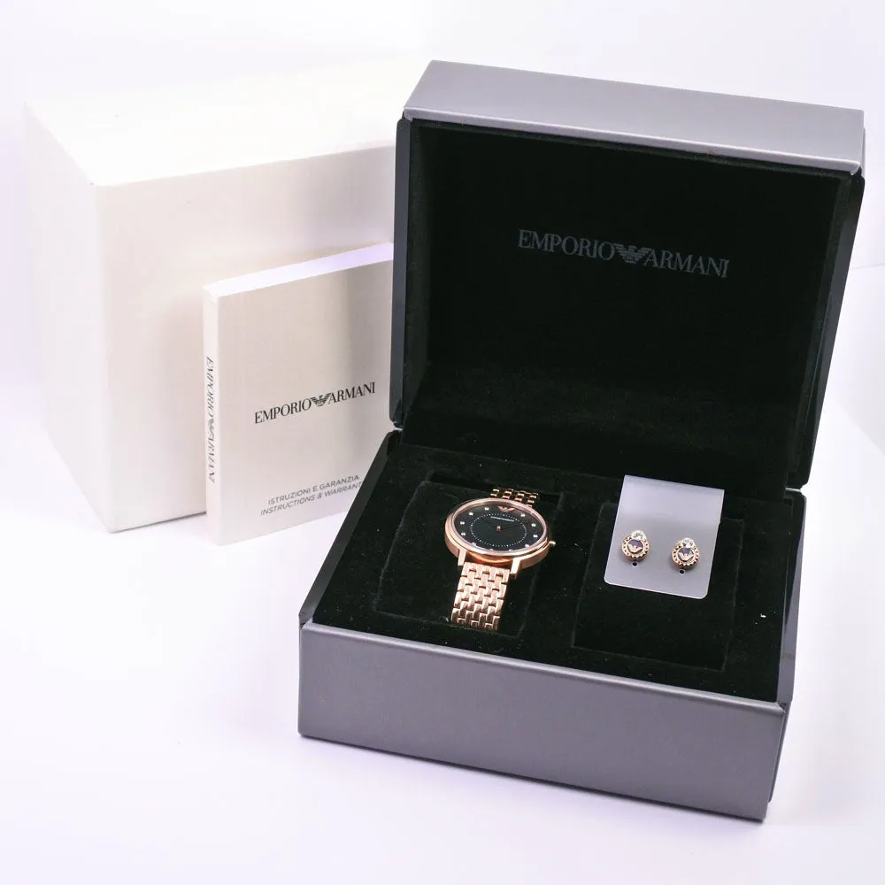 Armani Watch Earrings Set Stainless Steel Quartz