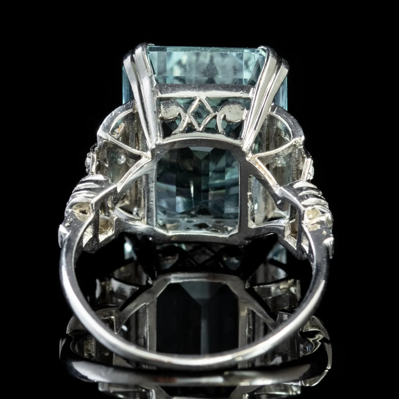 Art Deco 14.89Ct Aquamarine Diamond Ring Platinum Circa 1920