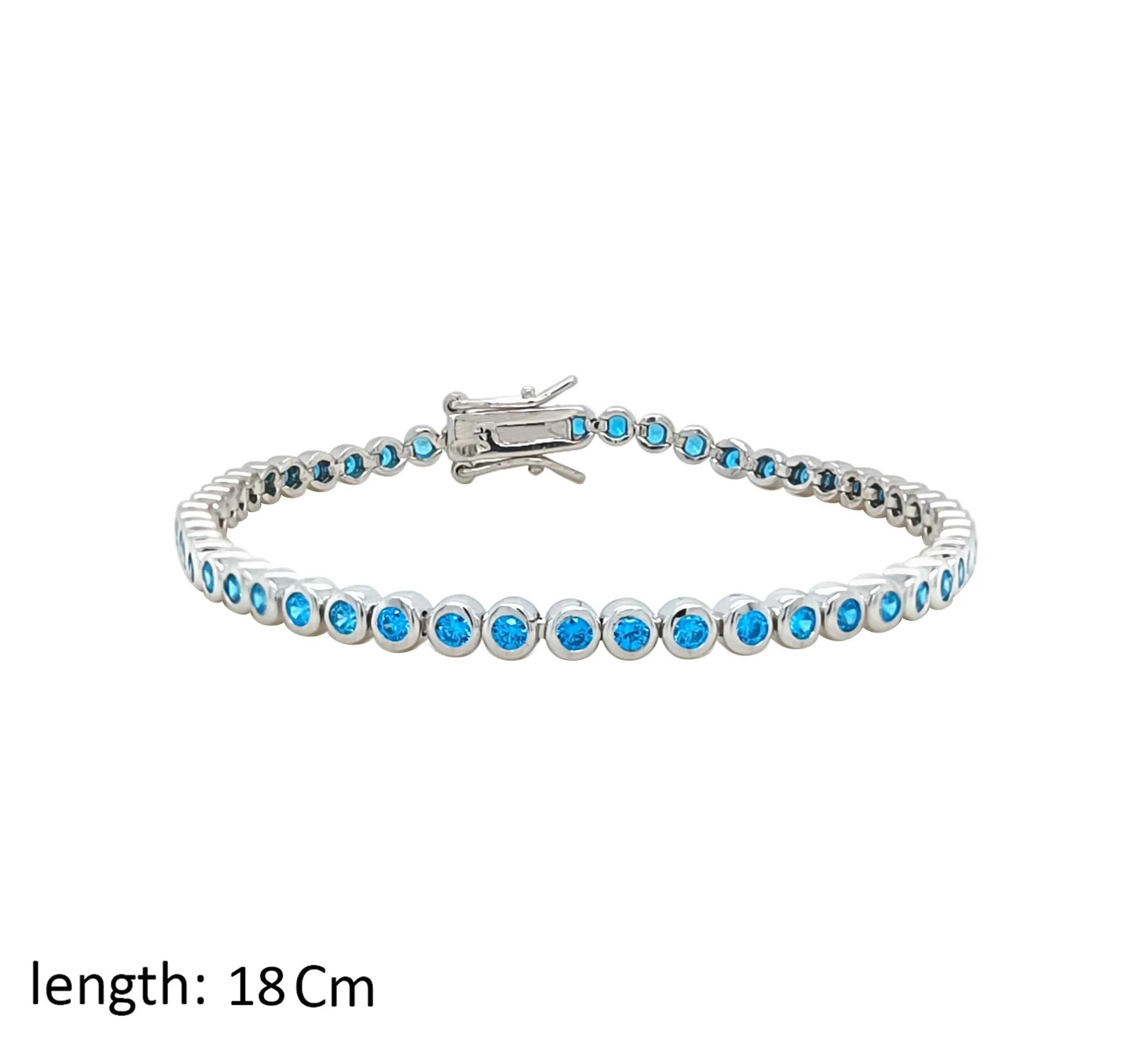 Asfour Crystal Tennis Bracelet With Aquamarine Round Zircon In 925 Sterling Silver-BM0071-M