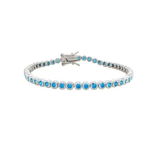 Asfour Crystal Tennis Bracelet With Aquamarine Round Zircon In 925 Sterling Silver-BM0071-M
